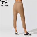 2020 Jiejin Neues Design Baumwollstrecke Brown ausgestattete Jogginghosen Frauen Sport Capri Joggerhose